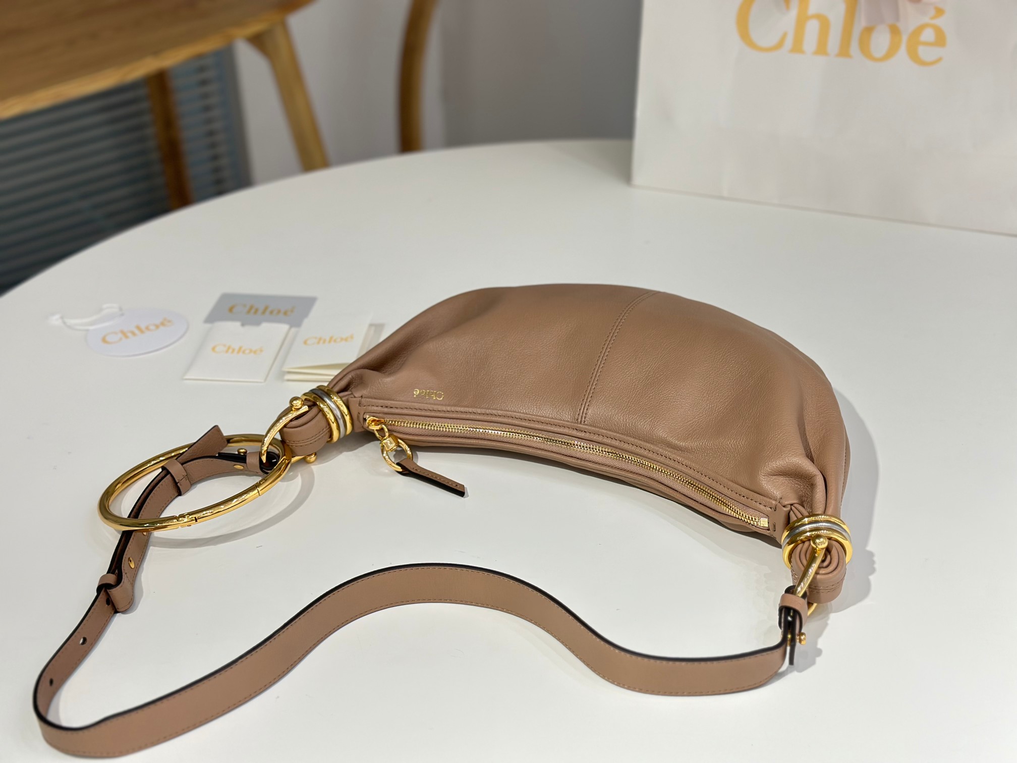 Chloe Small Bracelet Hobo Bag In Woodrose Grained Leather